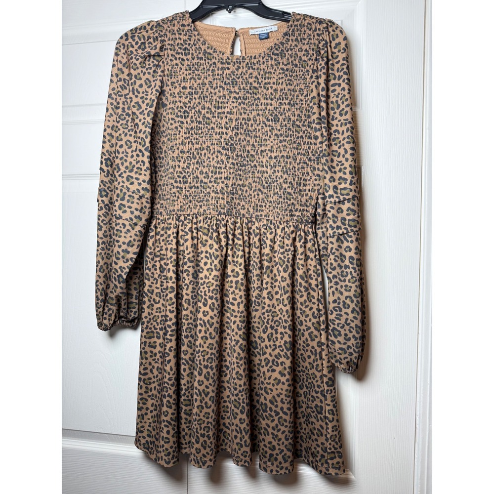 American‎ Eagle Leopard Print Smocked Bodice Long Sleeve Dress